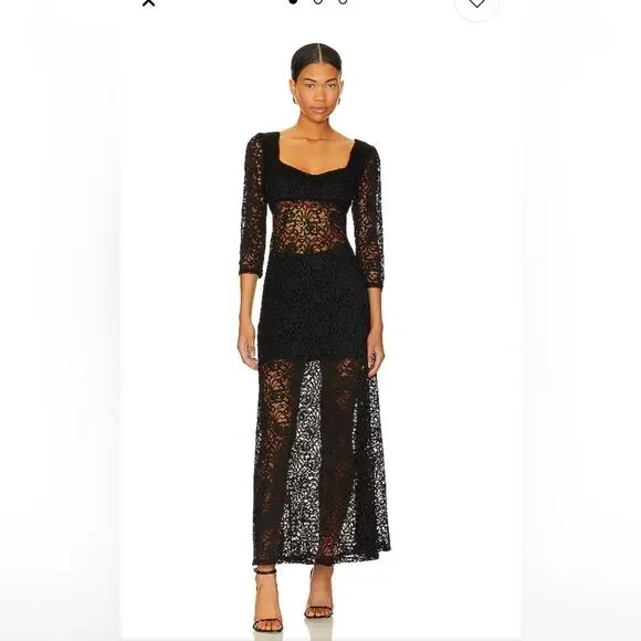 Free People x Revolve Adored Maxi Black Lace Dress - Picture 1 of 11